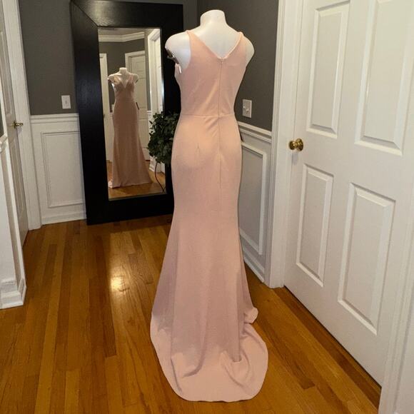 BHLDN Jones Blush Pink Long Crepe Maxi Dress with Train Size 6  Gown BNWT - Picture 2 of 15